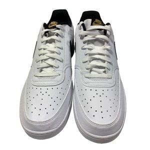Nike Men’s Court Vision Low Patent Leather Casual - White/Black/Gold (14)